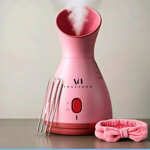 WOMANS SKIN CARE ROUTINE Pink Facial Steamer with Headband NEW